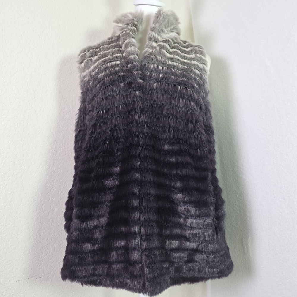 Gianni Bini Faux Fur Ombre Vest Gray Black Medium
